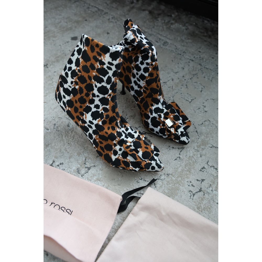 Sergio Rossi‎ Leopard Print Stiletto Heel Ankle Boots Peep Toe Size 35